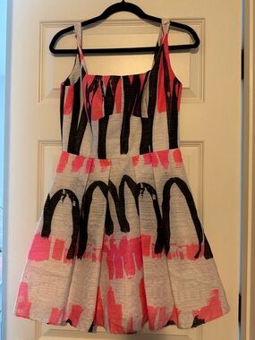 Milly Pink, Black & White Artful Midi Dress